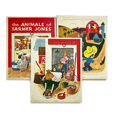 Three 1950s Playskool Puzzles • Golden Press Tray • Farmer & Farm Animals - Image 1 of 3