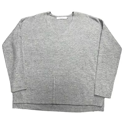 John Lewis Sweater Womens UK 8 Grey Wool Blend V-Neck Rib Knit Pullover Jumper - Image 1 of 4