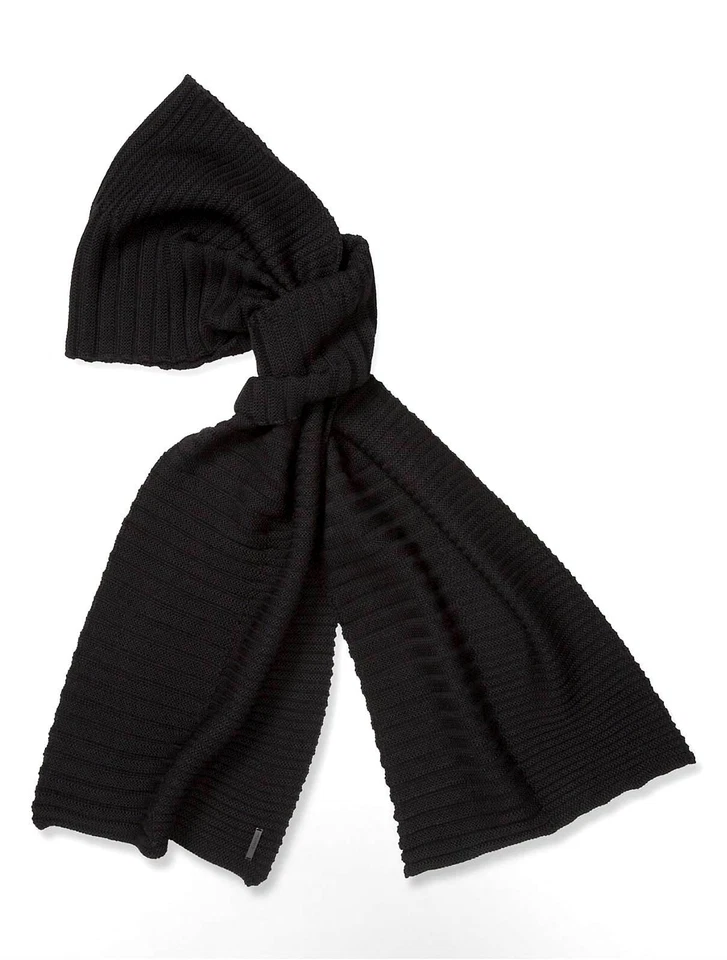 $137 Calvin Klein Men Black Ribbed Unisex Acrylic Winter Shawl Scarf Muffler - Image 1 of 1