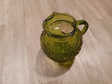 Vintage Pitcher Anchor Hocking Green Glass Bubble Avocado 9" Inch Juice Crinkle