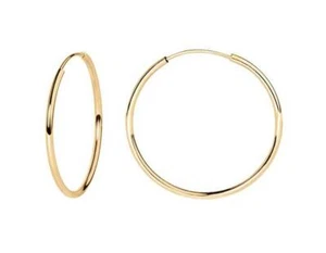 Solid 14k Gold Thin Endless Lightweight Dainty Hoop Earrings - Picture 1 of 6