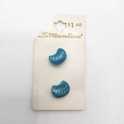 Vintage Streamline Teal Shell Design Buttons 5/8" 15mm Shank 2 Buttons Total - Image 1 of 4