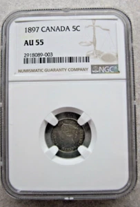 1897 Canada Five Cents NGC AU 55 Silver Victoria - Picture 1 of 6