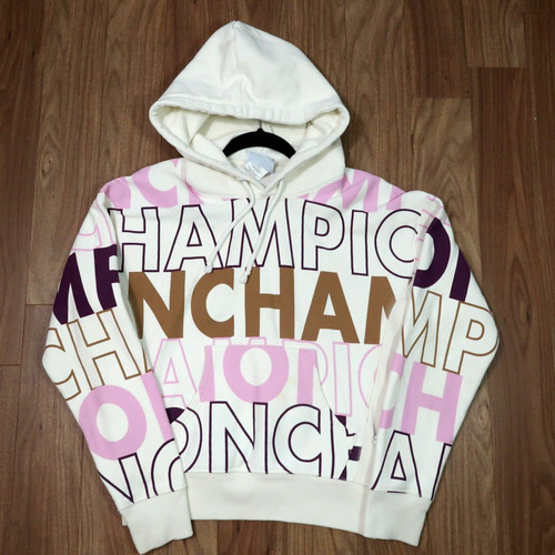 OFF WHITE Felpa con cappuccio Champion Reverse Weave Donna Piccola Avorio Stampa Testo