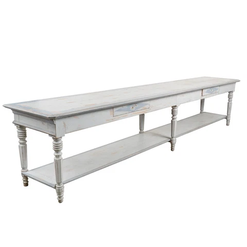Blue Painted Refectory Table 13' Library Table from France, circa 1860-80 Cover
