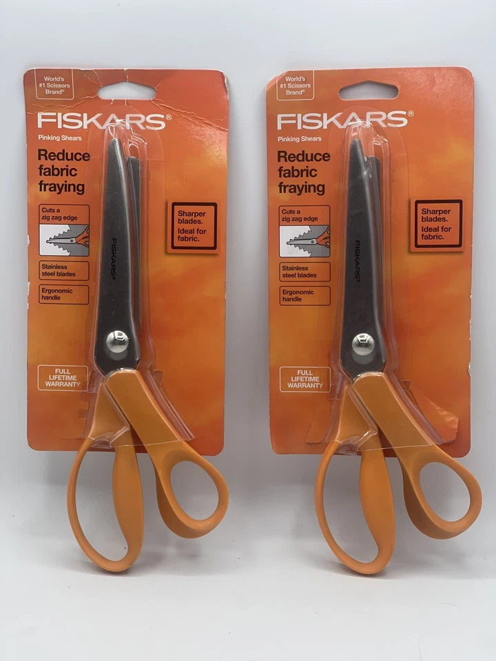 FISKARS PINKING SHEARS NEW IN PACKAGE LOT OF 2 8 IN-ORANGE HANDLES - Image 1 of 4