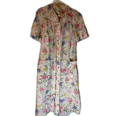 Abrigo de Colección Barbizon Grannycore Acogedor Blanco/Rosa/Verde Floral Rosa Broches a Presiones Bata M Foto 1 de 4