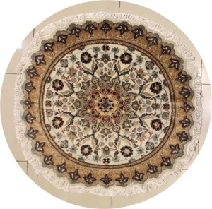 Rugstc 4x4 Pak Persian Ivory Area Rug, Hand-Knotted,Floral with Silk/Wool Pile - Picture 1 of 5