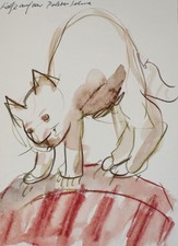 Lutz Friedel cats animal representation 12 sketch sheets signed mixing technique 2008