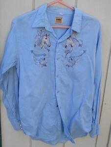 CAMISA VINTAGE AÑOS 70 PARA HOMBRE AZUL OESTE BORDADA MANGA L ALGODÓN TALLA MED POR KARMAN - Imagen 1 de 6