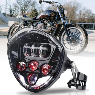 For Honda VT 500 750 1100 VTX 1300 1800 7" LED Headlight Hi/Lo Red DRL + Bracket - Image 1 of 4