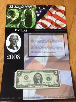 2008 $2 Single Note DALLAS (K) Federal Reserve Notes w Series 2003A - Image 1 of 4