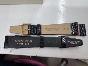 18R Genuine Java  Lizard Strap- Black - New- Gold buckle- Hadley -Roma -France - Picture 1 of 2