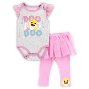 Baby Shark Infant Baby Girls' Bodysuit With Pull-on Pants & Attached Tutu Skirt - Picture 1 of 1