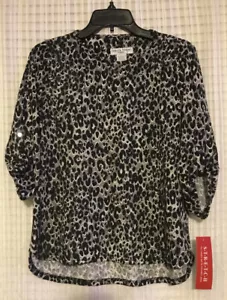 Rebecca Malone Womens Animal Print Embellished Knit Top Size Petite Medium - Picture 1 of 6