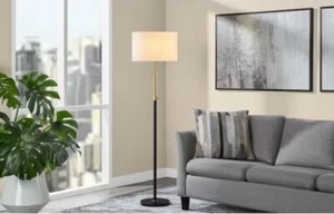 Hampton Bay Alderston 65 in. Matte Black and Antique Brass Adjustable Floor Lamp - Picture 1 of 8