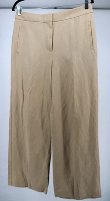 Ann Taylor 裤子女式 6 宽腿亚麻混纺高腰棕色职业学院风新品 — 第 1/4 张图片