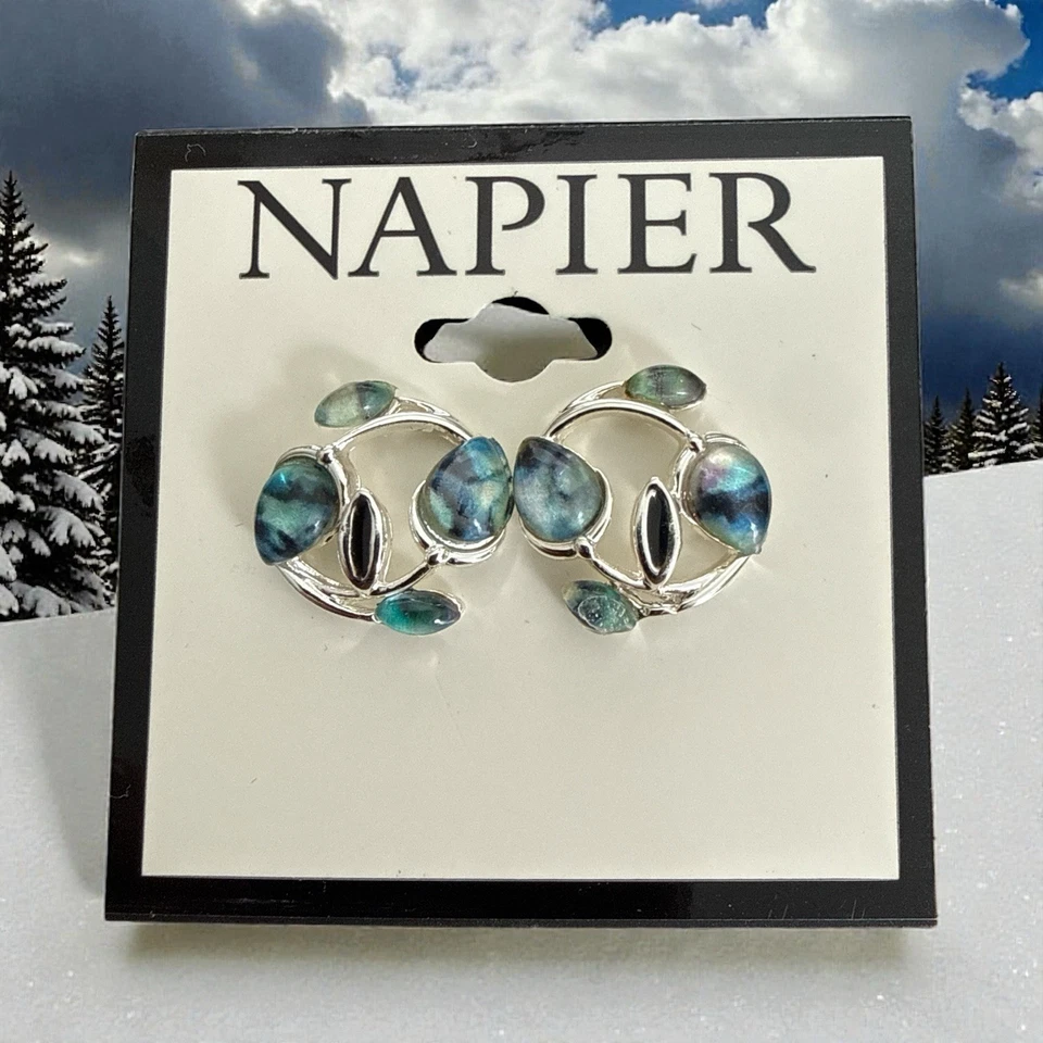 Napier 3/4» серебристого тона/искусственного абалона post назад серьги новый с Ярлыками - Изображение 1 из 1