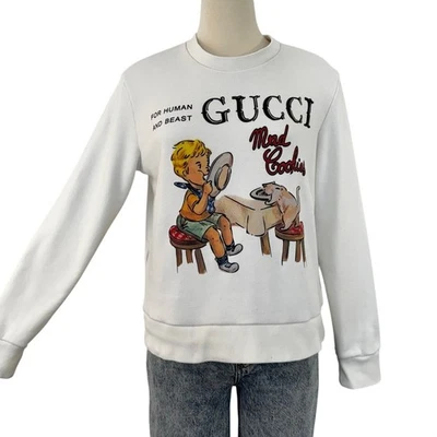 Gucci Mad Cookies Graphic Sweatshirt Pullover Cotton Jersey Long Sleeve White XS - Image 1 of 4