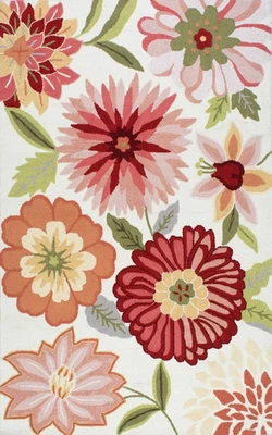 New Hand Made Country Floral Area Rug in Ivory, Pink, Red, Green - Image 1 of 4