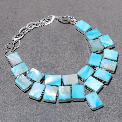 Colar de pedra preciosa azul madrepérola feito à mão moda presente joia 18" SR 6733 - Imagem 1 de 4