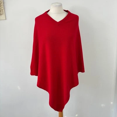 100% Pure Cashmere Poncho Red Pullover Jumper One Size Hand Made in Nepal VGC - Image 1 of 4