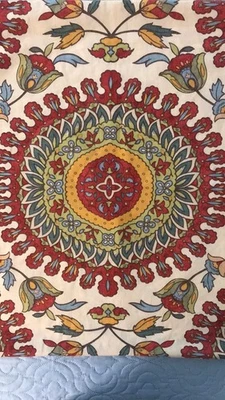 Pair Pottery Barn Della Medallion Throw Pillow Covers Shams Ivory Red Green 24” - Image 1 of 4