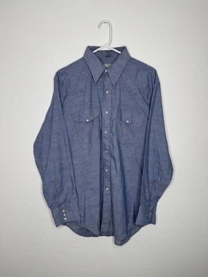 Camisa de Trabajo Big Mac Cambray Años 70 De Colección Para Hombres Grande JC Penney Perla A Presión Occidental Foto 1 de 4