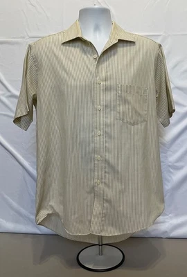 复古 SEARS ROEBUCK AND CO 男式正装衬衫 BEIGE 白色 PINSTRIPE 70 年代韩国 L — 第 1/4 张图片