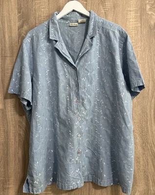 Top Floral Bobbie Brooks Mujer 3X 26/28W Azul Bordado Cambray Ojales Foto 1 de 4