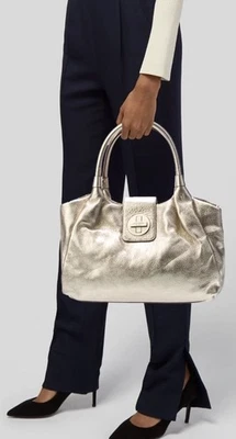 KATE SPADE Silver/Gold Pebbled Leather Bexley Stevie Shoulder Bag Turnlock Purse - Image 1 of 4