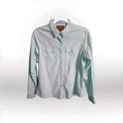 Aura Wrangler западный жемчуг кнопка вверх в полоску рубашка с длинным рукавом женщин большой - Изображение 1 из 4