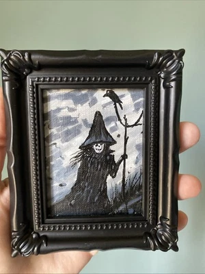 Demonio, fantasma, halloween, pintura original sobre papel, 3/4, enmarcado, miniatura, pequeño, mini Foto 1 de 4