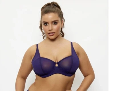 Fredericks Jess Jolie Mesh Purple Balconette Bra 34D - Image 1 of 4