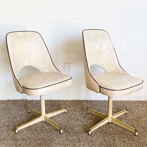 Mid Century Modern Faux Goat Skin Vinyl Swivel Dining Chairs Cover