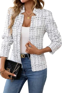 Womens' Tweed Blazer Long Sleeve Jacket Notch Collar Fully Lined Casual Business - Picture 1 of 5