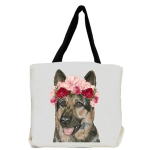 German Shepherd Dog with Flowers Tote Bag - Picture 1 of 1