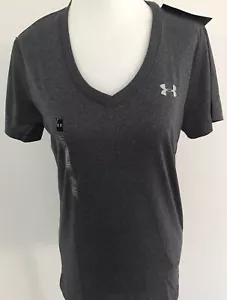 Under Armour Womens V Neck T Shirt Heatgear Loose Fit Small Gray NEW - Picture 1 of 2