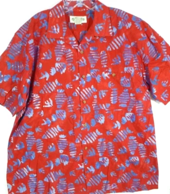 ORVIS-Mens Hawaiian Shirt-Large-Red-Casual Button Down-Short Sleeve-100% Cotton - Image 1 of 4