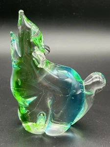 VTG MCM Chalet Art Glass Howling Wolf Figurine Paperweight Blue & Green on Clear - Picture 1 of 11