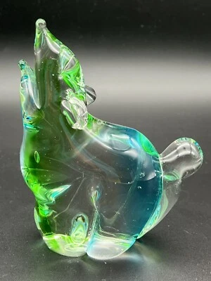 VTG MCM Chalet Art Glass Howling Wolf Figurine Paperweight Blue & Green on Clear - Image 1 of 4