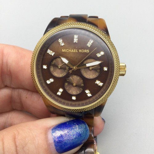 Orologio Michael Kors Jet Donna MK 5038 37mm Marrone Tartaruga Giorno Data Nuova Batteria 6"