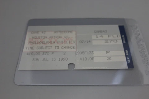 TICKET Houston Astros vs Philadelphia Phillies (July 15 1990) Astrodome Seat 2 Cover