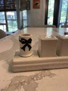 Nora Fleming Black Bow,  White Toothpick Holder A103 - Picture 1 of 6