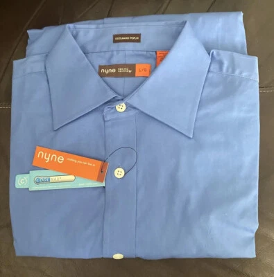 NUEVO CON ETIQUETAS Para hombres Nyne Coolmax Camisa de Popelina Talla L Manga Larga Botón Azul Camisa de Vestir Foto 1 de 4
