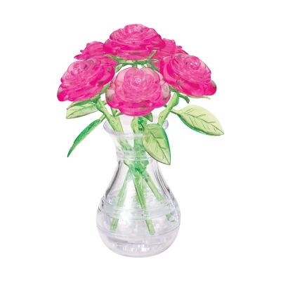 Nuevo - Rompecabezas de cristal 3D BePuzzled - Rosas en un jarrón (rosa): 47 piezas - Edades 12+ Foto 1 de 4