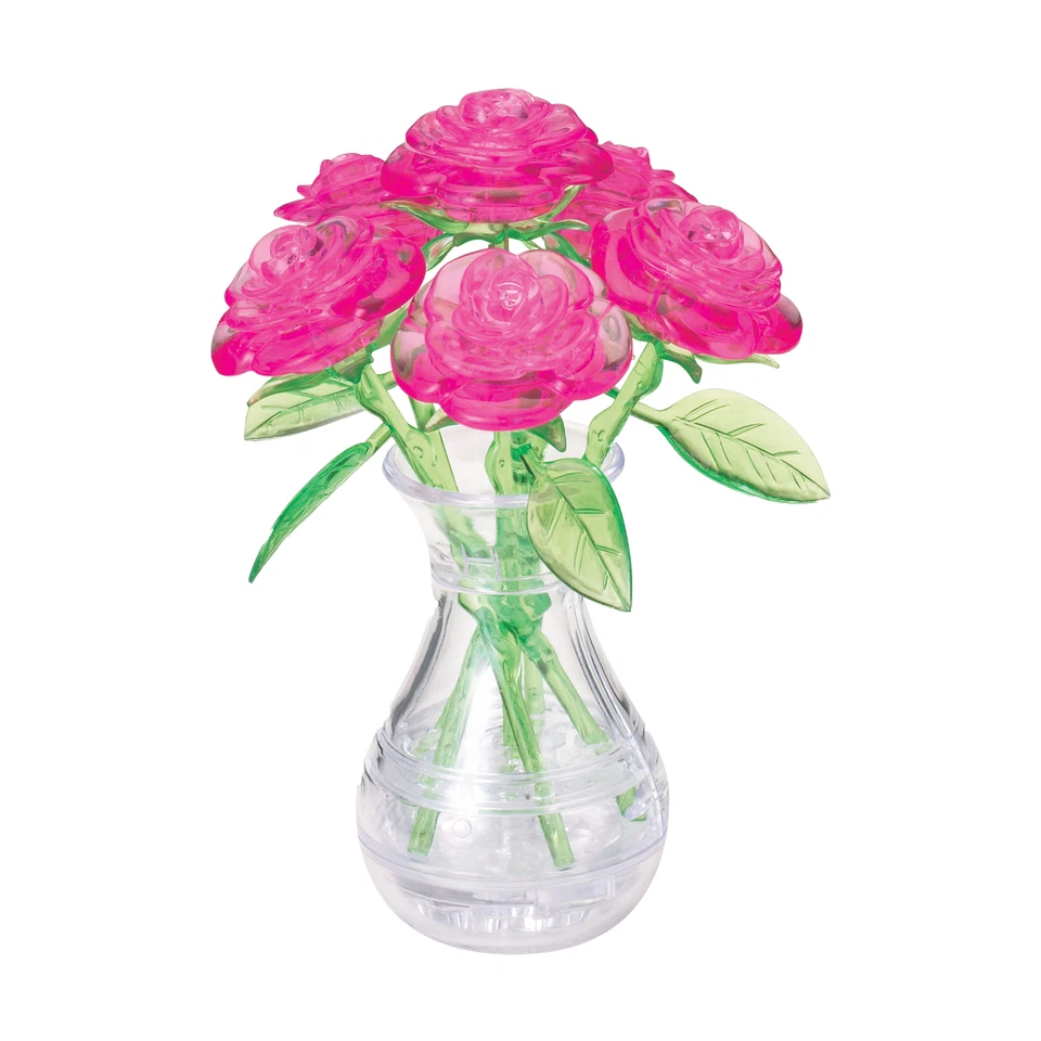 Original 3d Crystal Jigsaw Puzzle Pink Roses Vase DIY Assembly Brain Teaser Fun