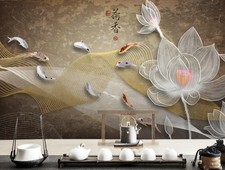 3D Fish Lotus Q163 Wallpaper Wall art Self Adhesive Removable Sticker Kids SU