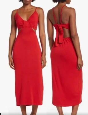 Nuevo con etiquetas Vestido Walter Baker Nordstrom Rojo Escarlata Sandrina Recortado Corbata M Foto 1 de 4