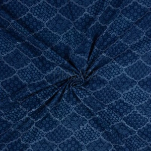Handmade Indian Cotton Dress Making Sewing Block Print Mud Cloth Blue Fabric - Picture 1 of 5